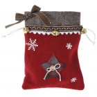 Коледна торбичка за подарък, плат, червена, 19х15 см
