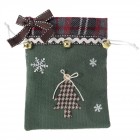 Коледна торбичка за подарък, плат, зелена, 19х15 см