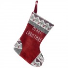 Коледен ботуш от плат, червено и сиво, 15х20 см