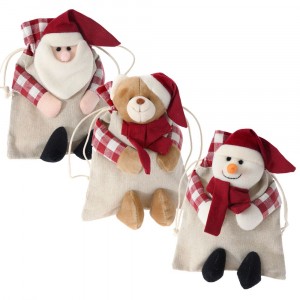 Коледни торбички от плат, к-т 3 бр, 18х14 см