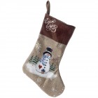 Коледен ботуш от плат, кафяво и беж, снежко, 15х20 см