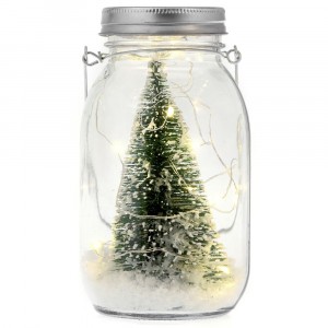 Стъклен буркан с декорация и светлина, ф9х17 см