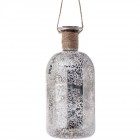 Стъклена бутилка със светлина, сребърен напукан ефект, ф8х17 см