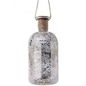 Стъклена бутилка със светлина, сребърен напукан ефект, ф8х17 см