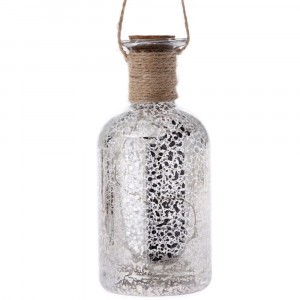 Стъклена бутилка със светлина, сребърен напукан ефект, ф6,5х14 см