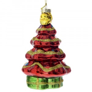 Стъклена играчка за елха, дръвче, 7х12 см