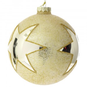 Стъклен топка, златна със звезда, к-т 4 бр, ф10 см