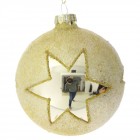 Стъклена топка, златна със звезда, к-т 6 бр, ф 8см