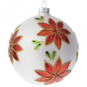 Стъклена топка, бяла с коледна звезда, к-т 4 бр, ф 10 см