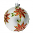 Стъклена топка, бяла с коледна звезда, к-т 6 бр, ф 8 см