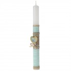 Свещ декор със сърце и перли, тюркоаз