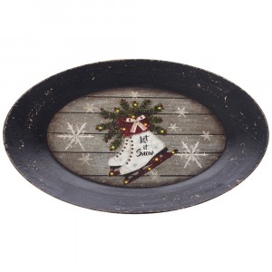 Дървена чиния LET IT SNOW, 24х37см