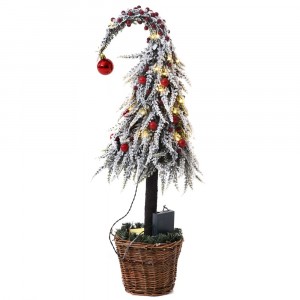 Коледно заснежено дръвче с боровинки и лампички, 65 см