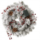 Коледен заснежен венец с боровинки и лампички, 40 см