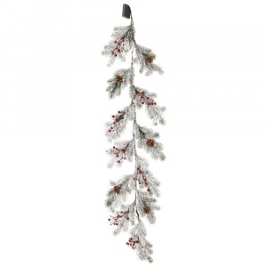 Коледен заснежен гирлянд с боровинки и лампички, 150 см