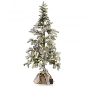 Заснежена елха с шишарки и лампички, 140 см