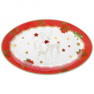 Чиния от китайски порцелан, елени, 24х36 см
