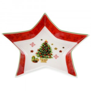 Чиния от китайски порцелан, елха, звезда, 18 см