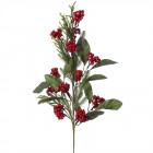 Коледен аранжиран стък с малки червени топчета, 80 см