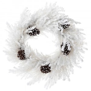 Заскрежен бял венец с шишарки , 70 см