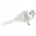 Птичка с щипка, бяла с перли, 16х6 см