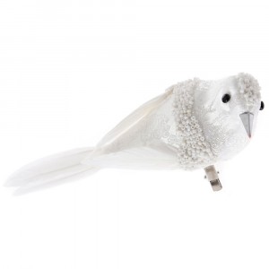 Птичка с щипка, бяла с перли, 16х6 см