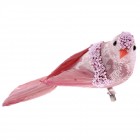 Птичка с щипка, розова с перли, 16х6 см