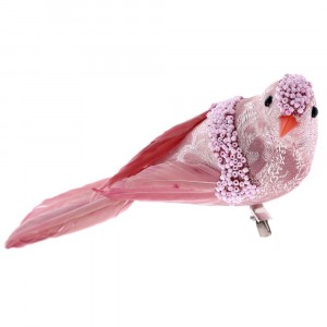 Птичка с щипка, розова с перли, 16х6 см