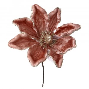 Стрък магнолия, розова с брокат, 24 см