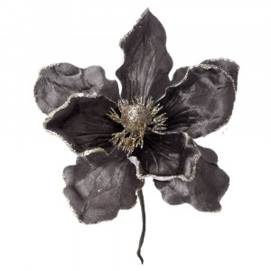 Стрък магнолия, тъмно сива с брокат, 24 см