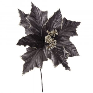 Стрък коледна звезда, тъмно сива с брокат, 24 см