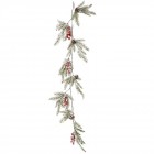 Гирлянд заснежен с шишарки и червени топчета