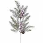 Елхови клон заснежен с шишарки и червени топчета