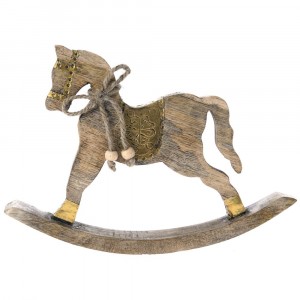 Дървен люлеещ се кон с метално седло, 33х27 см