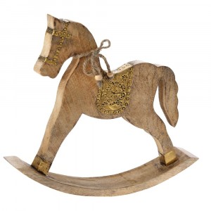 Дървен люлеещ се кон с метално седло, 24х17 см