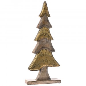 Елха от дърво и метал, злато, 16х40 см
