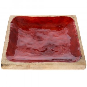 Плато от дърво с червен лак, 25х25 см