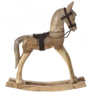 Дървен люлеещ се кон с кожено седло, 37х10 см