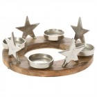 Свещник дърво с алиминиеви орнаменти, ф 30х20 см