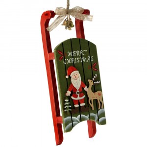 Висулка, дървена шейна, червена,10х24 см