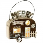 Дървена светеща каравана, кафе, 15х6х18 см