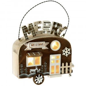 Дървена светеща каравана, кафе, 15х6х18 см