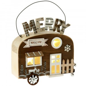 Дървена светеща каравана, кафе, 18х7х23 см