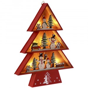 Светещо дърво с коледни мотиви, червено, 28х34 см