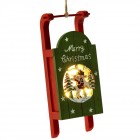 Дървена висяща светеща шейна , червена, Дядо Коледа 7,5х17 см