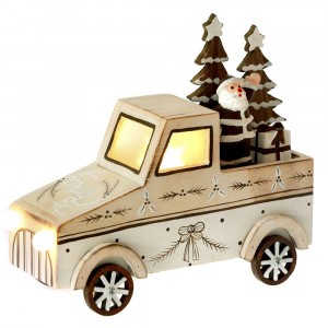 Дървена светеща кола, бяла, 15х6х13 см