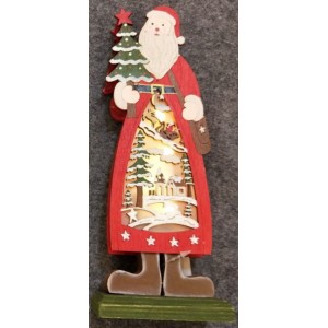 Дървен Дядо Коледа, светещ, 9х5х23 см