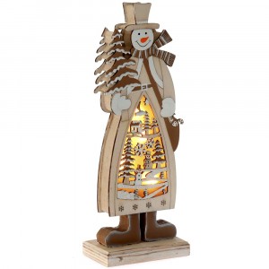 Дървен Снежко със светлина, 9х5х23 см