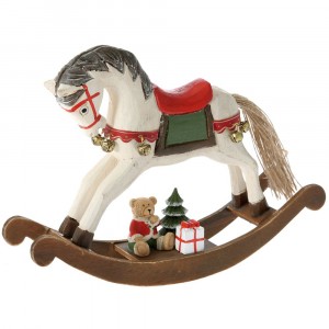 Дървено люлеещо се конче, бяло, 25х6х18 см