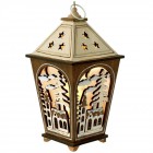 Дървен светилник с лампички, кафе и беж , 12х12х24 см